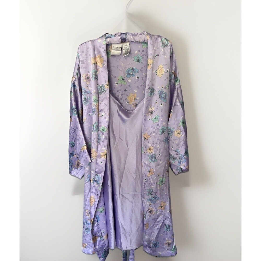 Vintage Y2K lavender satin kimono robe & matching slip set  Delicates Belted XL